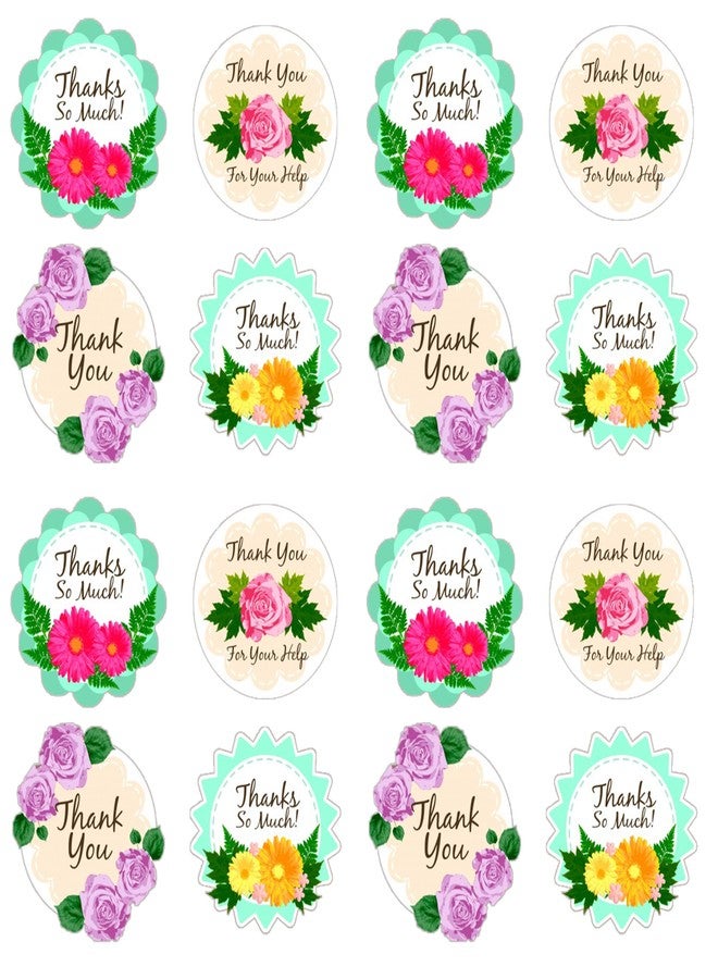 D2C Gift Wrap Stickers Floral Printed in Shape Thank You 4 Design Sticker Labels for Gift Wrapping | Greeting Card Sticker | Decorative Craft Sealing Stickers (30 Pcs) - Image 1